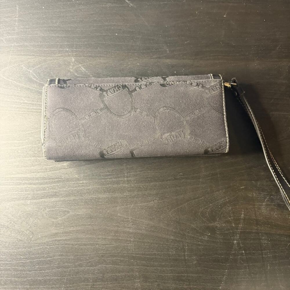Chaps Black Fabric Wristlet Clutch Silver Clasp